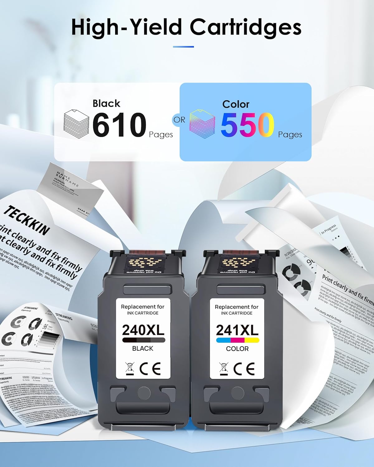PG-240XL/CL-241XL Ink Cartridges Replacement for Canon 240XL 241XL Combo Pack 240 241 Printer Ink for PIXMA MG3620 MG3600 TS5120 TS5100 MG3220 MG3520 MG2120 MX472 (1 Black, 1 Tri-Color)