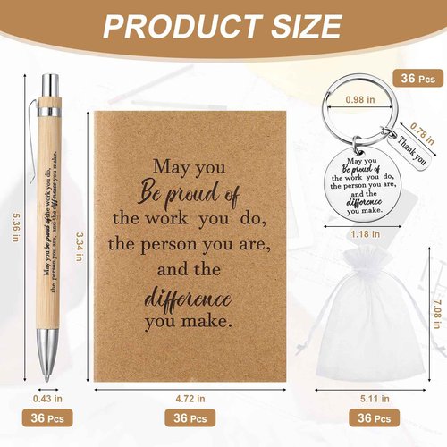 Kosiz 36 Sets Employee Appreciation Gifts Bulk Thank You Notebooks Bamboo Pens Keychains Appreciation Gifts for Students