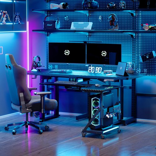 Height Adjustable Computer Tower Cart Stand, Mobile PC Laptop Standing Table, Printer Stand with Lockable Rolling Caster for Office Home