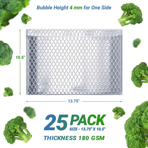 Amiff Silver Thermal Bubble Mailer, 13.75 x 10.5 Inches. 25 Pack Metallic Bubble Mailers. Self-Seal Insulated Mailers for Cold Shipping. Padded Envelopes Waterproof. Thermal Bag for Food, Cosmetics