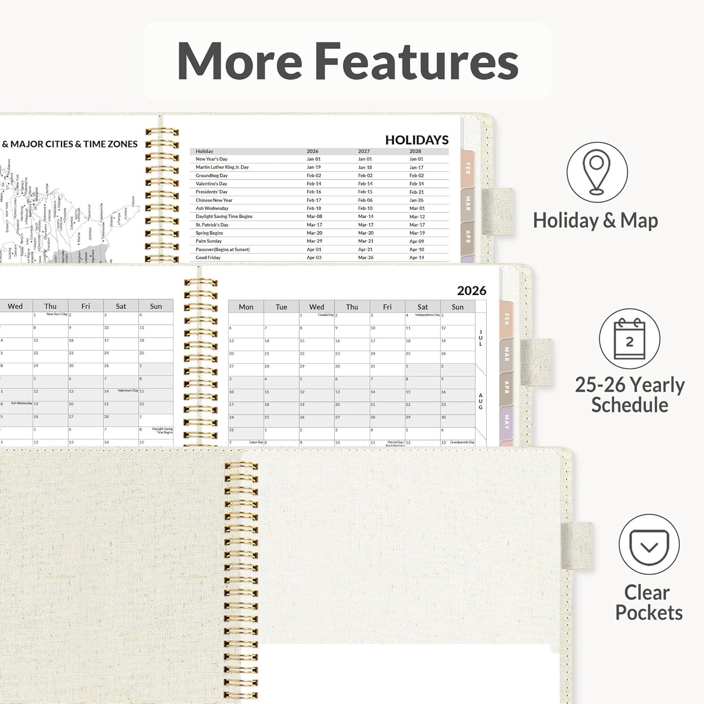 SUNEE 2026 Weekly & Monthly Planner - Vegan Leather Cover, Pocket & Bookmark | 6.4"x8.5", Beige