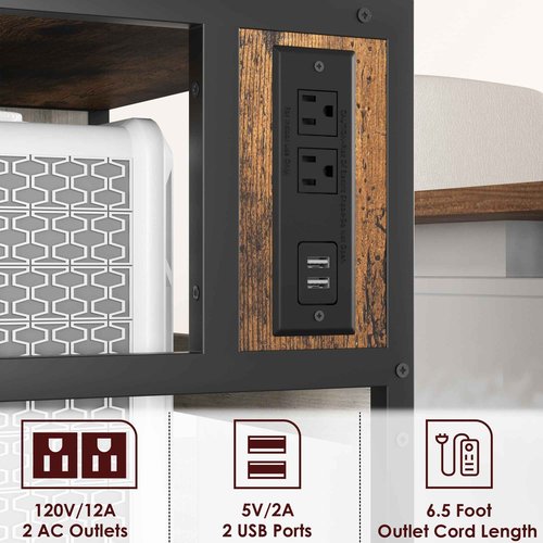 Amyove Printer Stand with Charging Station, Large Printer Table with Adjustable Storage Shelf, 3 Tier Office Rolling Printer Stand with Wheels for Home Office, Fax Machines, Scanners, Rustic Brown