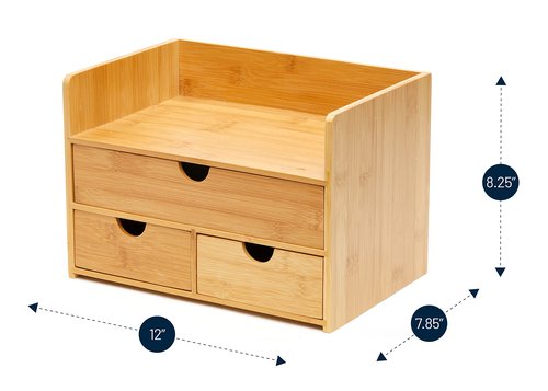 RoyalHouse Premium Natural Bamboo Desktop Organizer, Attractive Design 3 Tier, Table Top Storage for Documents & Office Supplies, Accessories And More, No Assembly Required (3 Drawer with Shelf)