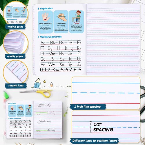 Watersay 30 Pack Operation Christmas Items Primary Ruled Composition Notebook, Grade K-2 Journal 50 Sheets, 7-1/2" x 9-3/4" Writing Notebook for Kids Kindergarten Preschool 1st 2nd Grad (Black)
