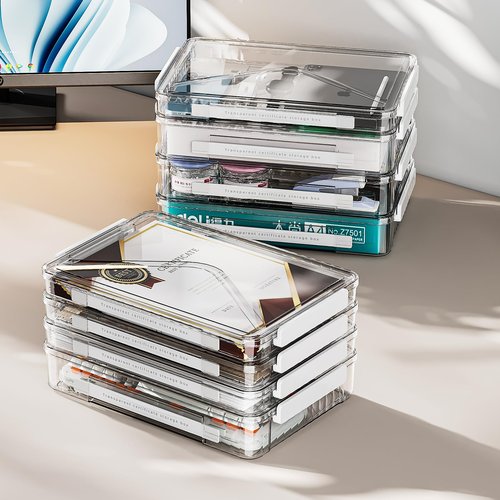 MSHOMELY 2 Packs A4 File Box Portable Project Case with Handle Clear File Box Craft Construction Paper Storage Organizer for Scrapbook, Photo, Scrapbook, Board Game