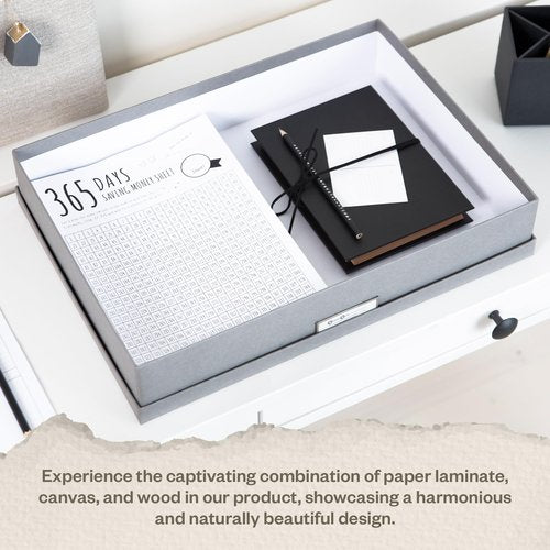 Bigso Box of Sweden Sverker Fiberboard Legal and Art Storage Box | Scrapbook Storage Box| Durable Document Boxes with Lid and Metal Label Holder | 17.1’’ x 12.2’’ x 3.3’’ | Grey