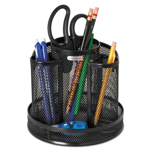 Rolodex Desk Organizer Rotating Office Supply Caddy Mesh Black (6.5" x 6.5" x 6.25")
