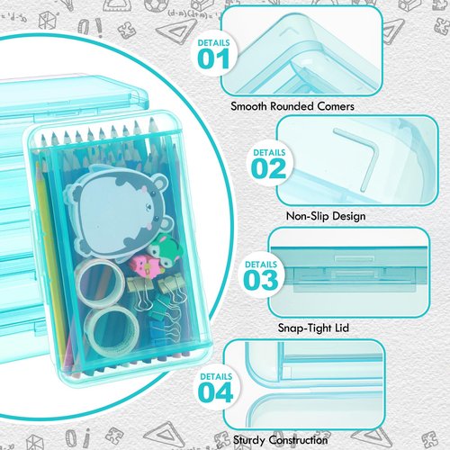 Mooliwe 12 Pcs Clear Double Layer Large Capacity Pencil Box, Plastic Hard Pencil Case with Snap Lid, Crayon Storage Stackable Box for School Classroom Home Office Supplies(Green)