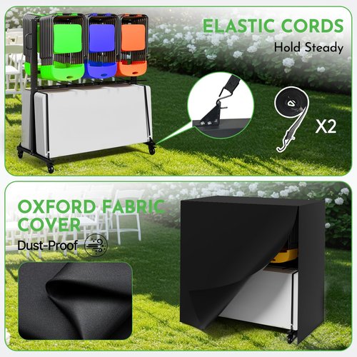 Folding Chair Rack Cart Chair Storage - Heavy-Duty 1100LB Capacity Holder for 84 Folding Chairs or 42 Chairs & 12 Tables - Includes Weatherproof Cover, Elastic Straps, Locking Wheels