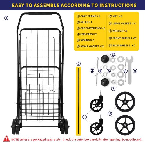 BIEAMA Folding Grocery Cart - 200 Lb Capacity Utility Cart with 360° Swivel Wheels | Medium & Extra Basket