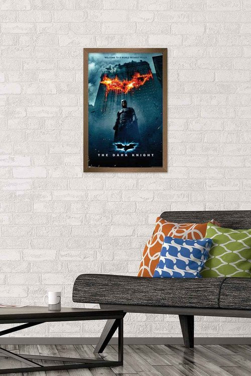 Trends International DC Comics Movie - The Dark Knight - Batman Logo on Fire One Sheet Wall Poster, 14.725" x 22.375", Bronze Framed Version