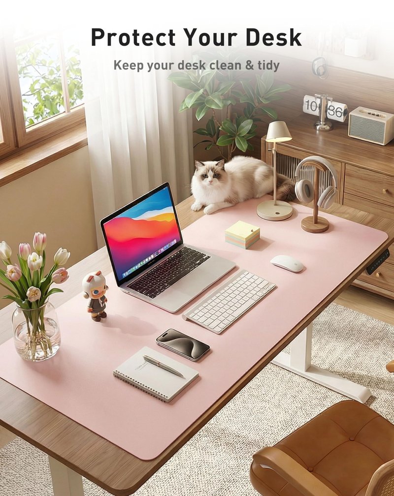Aothia Faux Leather Desk Mat - Large Mouse Pad, Non-Slip PU Leather Blotter, Waterproof Writing Surface for Office and Home (Fairy Pink, 40" x 24")
