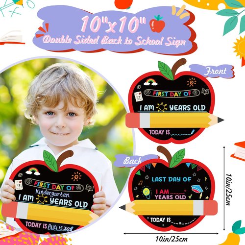 Feifeiya 4 Pack First and Last Day of School Chalkboard Double Sided Back to School Sign Preschool Kindergarten Chalkboard Sign Reusable Board for Photo Prop Supplies(10"x10")