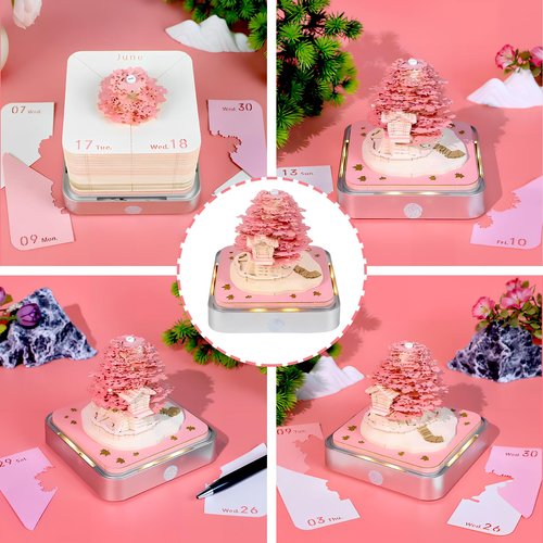 Time Piece Calendar 2026, 3D Sticky Notes 2026, Calendar Sakura Tree Creative 3D Notepad, Memo Pad Artsy Pads 3D Art Calendar, Paper Carving Gift House Sculpture Gift for School Home Office