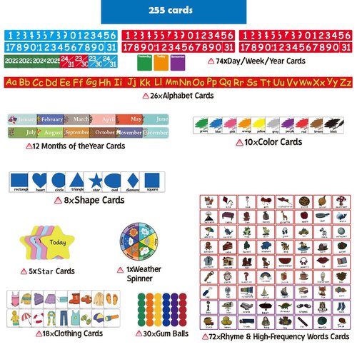 Circle Time Center Classroom Pocket Chart, Educational Pocket Chart Teaching Materials Learning Calendar Weather Counting Letter Color Shape, Number Pictures Pocket Chart