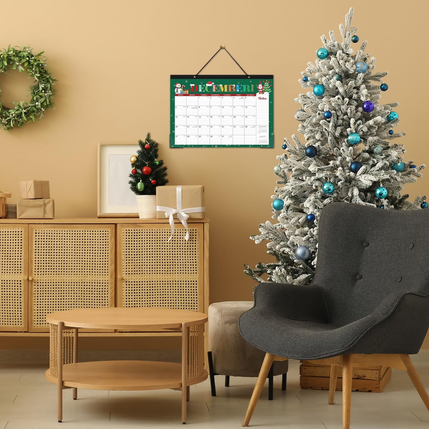 Desk Calendar 2026-2027 - Calendar 2026-2027 from July 2026 to December 2027, 12" x 17", 18 Monthly Desk Calendar with Protector Corner- Holiday Design