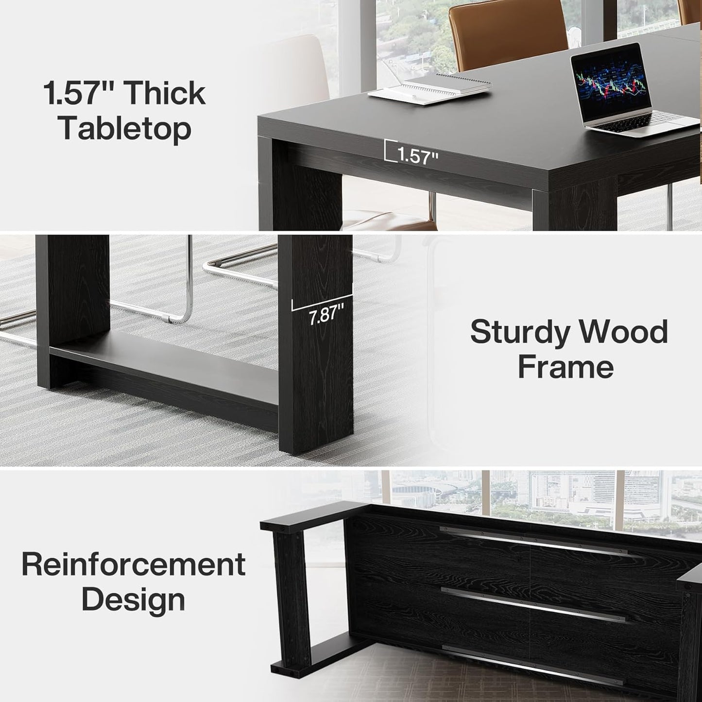 Tribesigns Large Conference Table - 87-Inch Rectangular Meeting Desk for 6-8 | Black Farmhouse Style