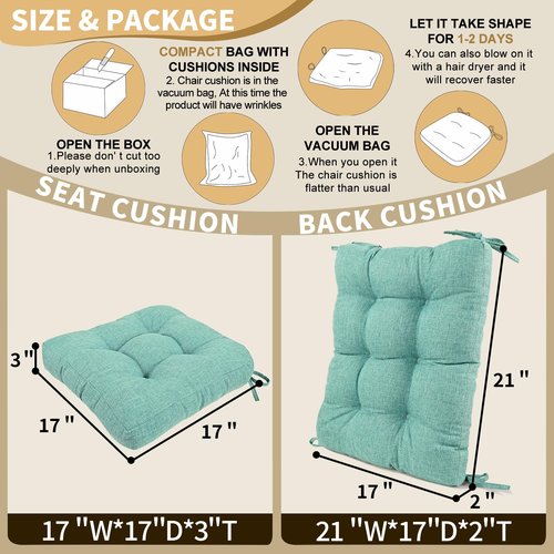 BUYUE Chair Cushion Set for Rocking Chair, Back Pillow & Seat Cushion with Ties, Original Woven Fabric Non-Slip Chair Pads for Elderly Sitting, Light Green