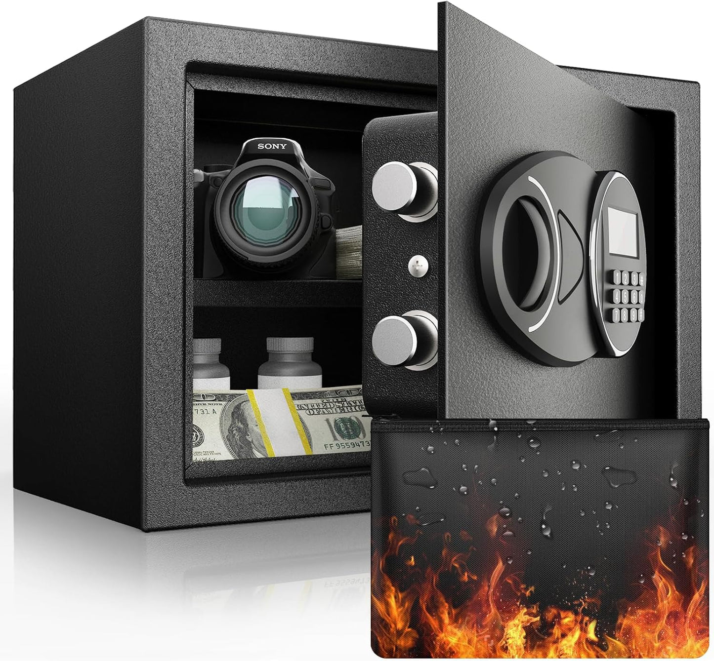 <1.6 cu.ft.>Goldenkey Digital Safe with Electronic Keypad, Document Safe with Removable Shelf, Personal Safes Box Perfect for Guns, Laptop for Home, Office, Hotel, 11.81"D x 14.96"W x 11.81"H