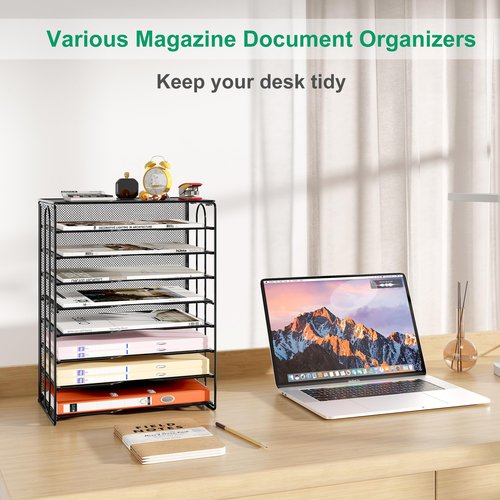 Solinxe 8 Tier Paper Organizer, Mesh Vertical Desk File Organizer, Sliding Letter Tray Mail Sorter, Office Organization and Classroom Storage, Assembly Required, Black