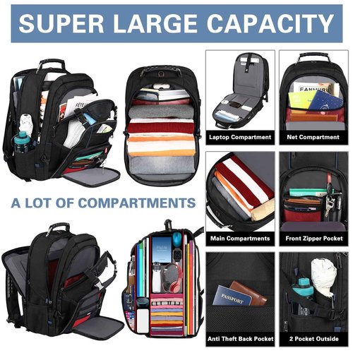 18.4 Inch Laptop Backpack,Extra Large Travel Backpack with USB Charger Port for Men Women,60L Big Capacity Heavy Duty Computer Bag TSA Friendly RFID Anti Theft Pocket Backbag,21.2*15.5*11.5 inch Blue