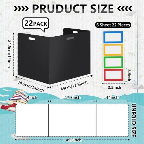 22 Pcs Desk Dividers for Students 14 × 17.5 × 14 Inch Plastic Waterproof Privacy Folders Shields Test Dividers with Black Classroom Privacy Boards for School Study Teacher Supplies