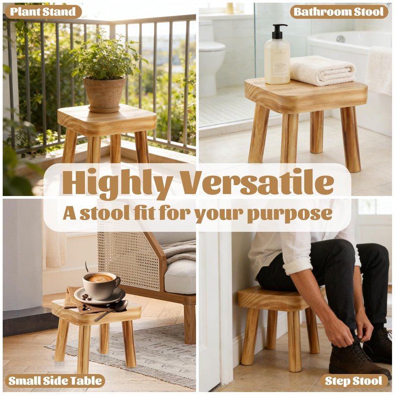 Oungy 8 Inch Wooden Step Stool, Small Step Stool for Adults with Detachable Legs, Pine Wood Stool with Non-Slip Foot Pads, One Step Stool for Kitchen Bathroom Bedroom & Bedside 220 lbs