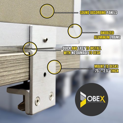Obex Acoustic Mounted Screen Privacy Panel Table Top Separator, Sound Blocking Desk Divider, 18" X 72", Natural