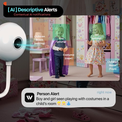 Recmoment Indoor Security Camera,2K 2.4G WiFi Baby/Pet/Dog/Nanny Cameras for Home Security,AI descriptive Notification, AI Cameras with 2-Way Talk, Color Night Vision, AI Smart Detection,911Emergency