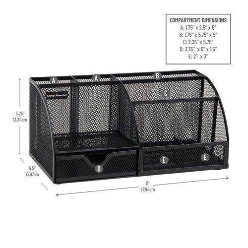 Mind Reader Desktop Organizer, File Storage, Accessory Storage, Workspace, Office, Metal Mesh, 11" L x 5.5" W x 5.25" H, Black