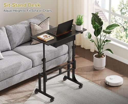 Skiennix Adjustable Height Standing Desk - Rolling Sit-Stand Desk with Drawer & Wheels, Black