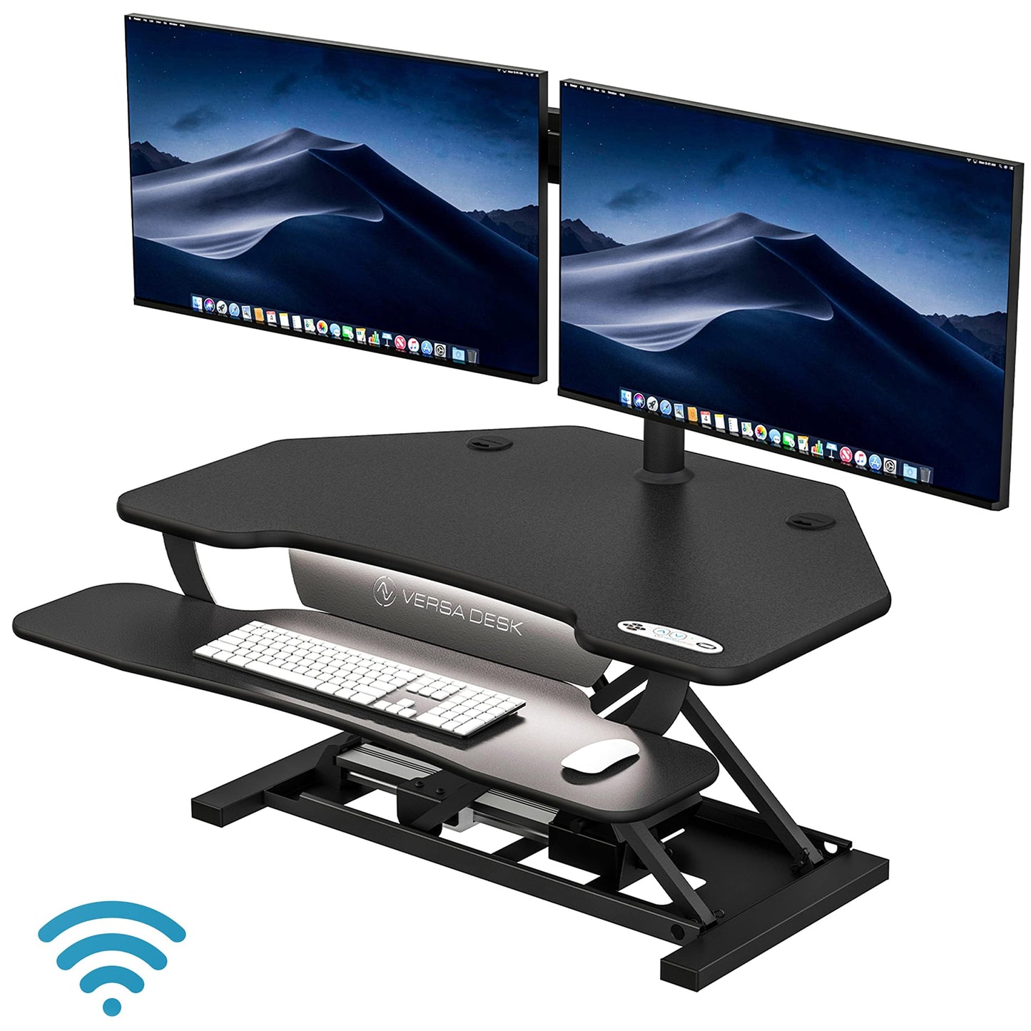 VERSADESK PowerPro Elite Smart Corner Standing Desk Converter - Adjustable Sit Stand Desk Riser with Keyboard Tray & USB C Ports - App Controlled Height Adjustment for Home or Office | Black (36" x