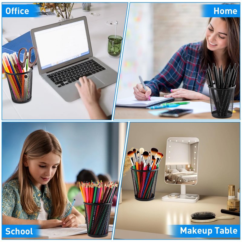 AZUREAL Pencil Holder 2 Pack, Black Mesh Desk Pen Holders, Premium Metal Pen Cup Holder for Desk, Office, Home, School