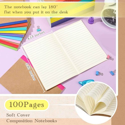 Handepo 100 Pack Composition Notebooks A5/A6 Ruled Lined Composition Kraft Notebooks Bulk Soft Cover Journals Travel Diary Memo for Students Classroom Office Supplies(A6,Colourful)