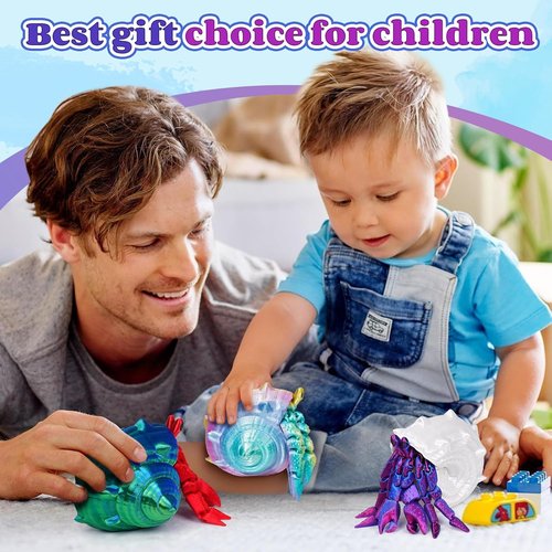 Skiennix 3D Printed Hermit Crab Toy - Full Articulated Flexible Fidget for Autism & ADHD | Blue Green