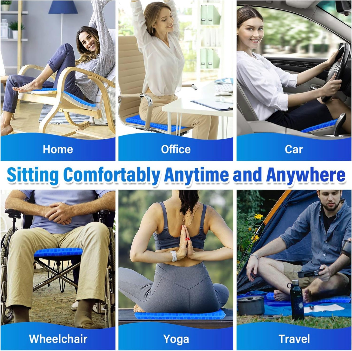 20" Gel Seat Cushion for Long Sitting Pressure Relief - Jumbo & Thick Gel Cushions for Office Chairs - Tailbone Pain Relief Cushion, Sciatica & Back Support, Wheelchair Cushions & Car Seat Cushion