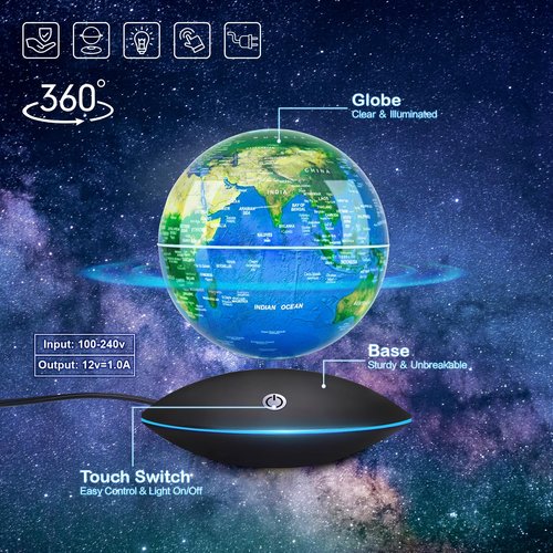Flagest Magnetic Levitation Floating Globe Rotating Globe - Touch Control and Gradient Night Light Color Globes- Birthday Anniversary Item(6 Inches)