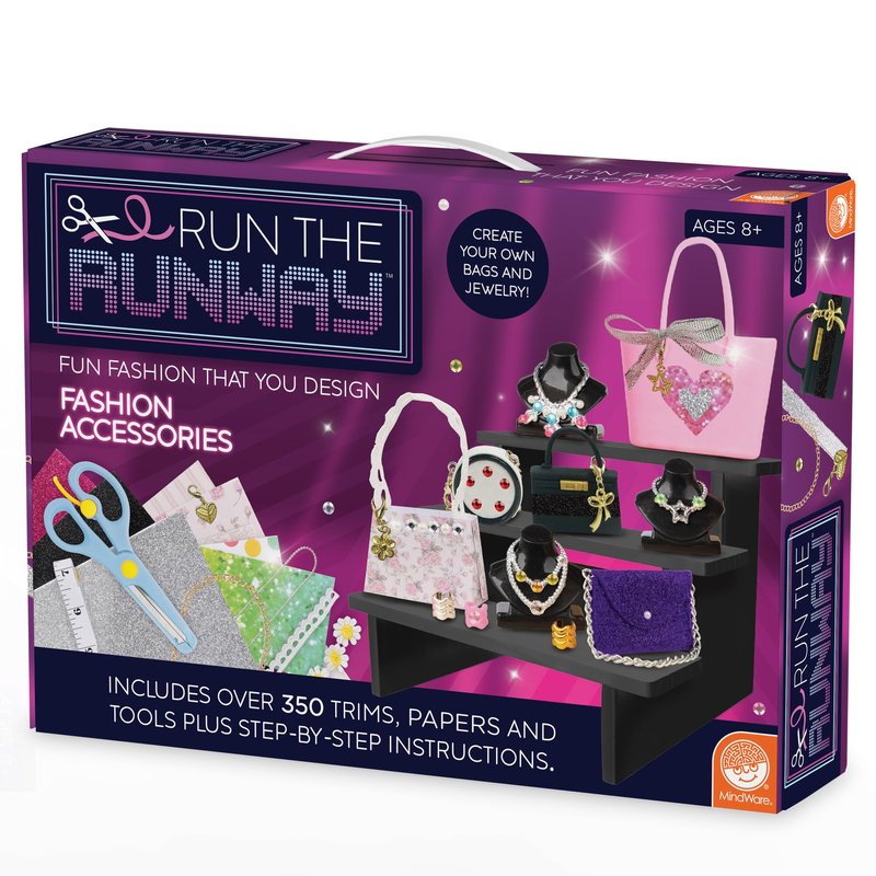 MindWare Fashion Designer Kits Ages 8+ - Run The Runway DIY Craft Kit for Girls - Creative Learning Activity for Kids - Design Bags & Jewelry