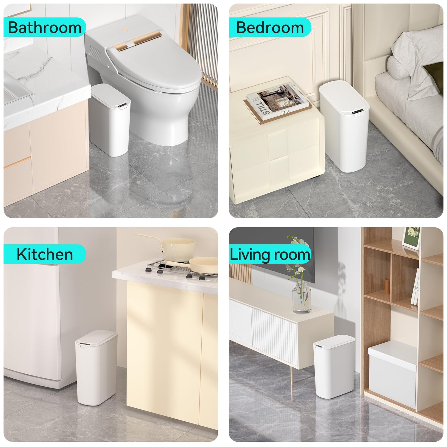 LJIACLEA 5 Gallon Motion Sensor Bathroom Trash Can Automatic Garbage Cans with Lid Touchless Smart Slim Plastic Trash Bin for Kitchen, Bedroom, Toilet, Office, Living Room