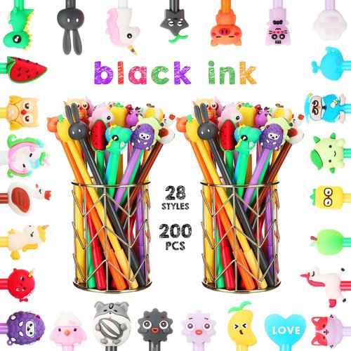200 Pieces Cute Cartoon Gel Ink Pens Cartoon Animal Writing Pens 0.5 mm Novelty Black Gel Ink Pens Assorted Styles Fun Kawaii Pens for Kids Office School Gifts Supplies