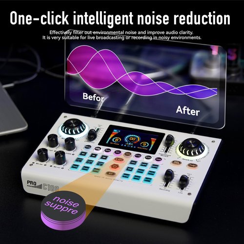 HICALL C100 PRO Mixing Console Professional Live Streaming - Dual DSP Noise Cancellation, Voice Effects, Long Battery, Cross-Platform