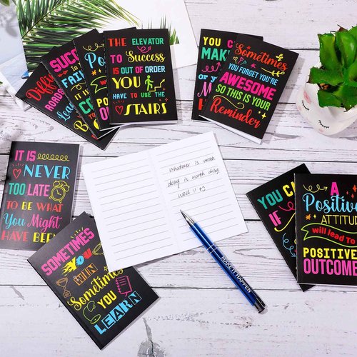 Sabary 100 Pcs Inspirational Notepads Ballpoint Pens Sets Mini Motivational Pocket Notebooks Journals Bulk Christmas Teacher Appreciation Gifts for Office Supplies(Inspirational)