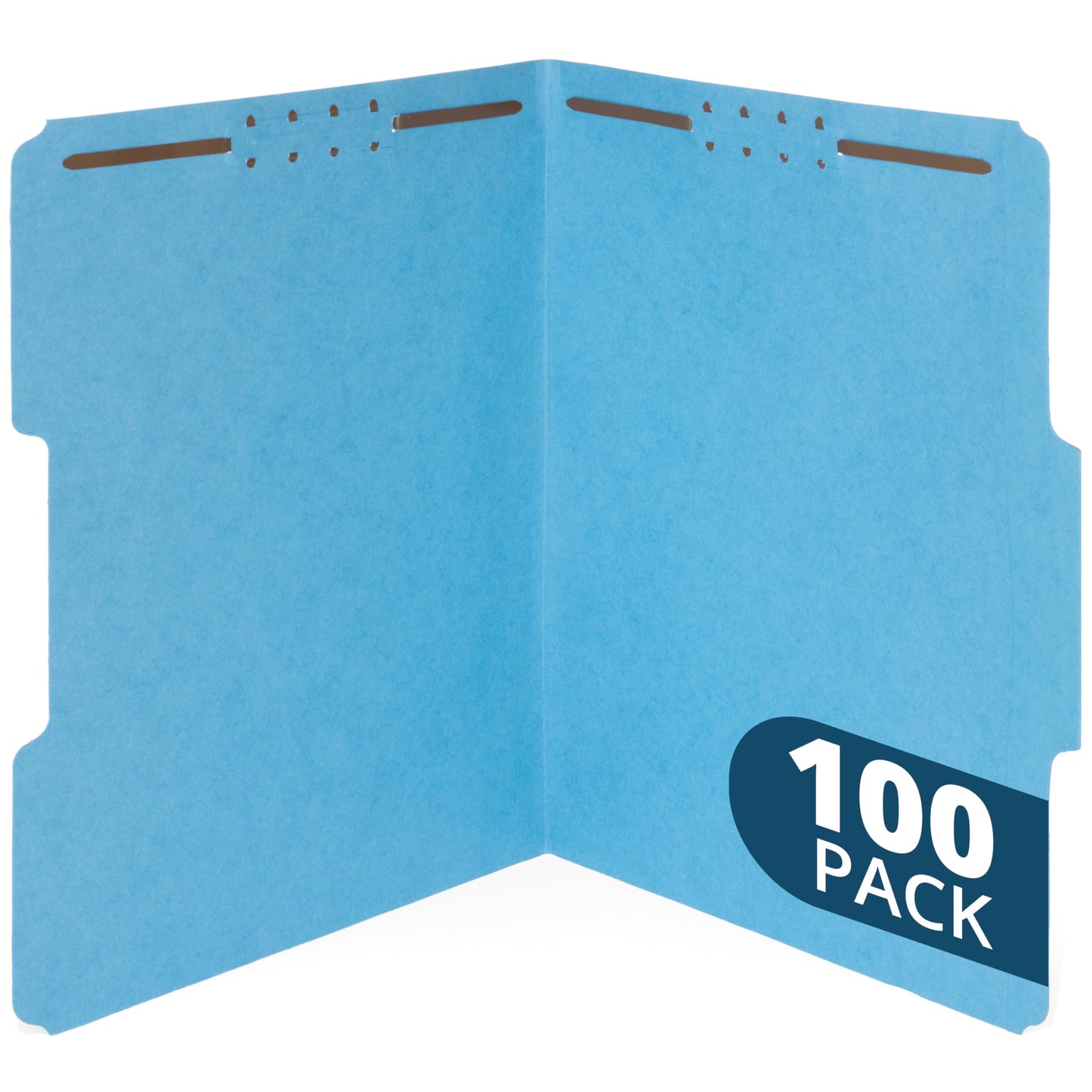 100 Blue Fastener File Folders, 1/3 Cut Top Tab, Durable 2 Prongs for Standard Medical Files, Office Reports, and More, Letter Size, Blue, 100 Pack