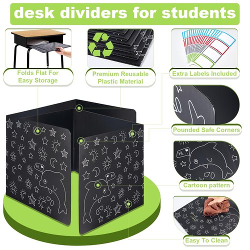 Alyclip 16 Pack Privacy Folders for Students - Durable & Waterproof Desk Dividers for Students,School Supplies for Teachers,Classroom Furniture,Easy to Clean Testing Dividers for Classroom,Dolphins
