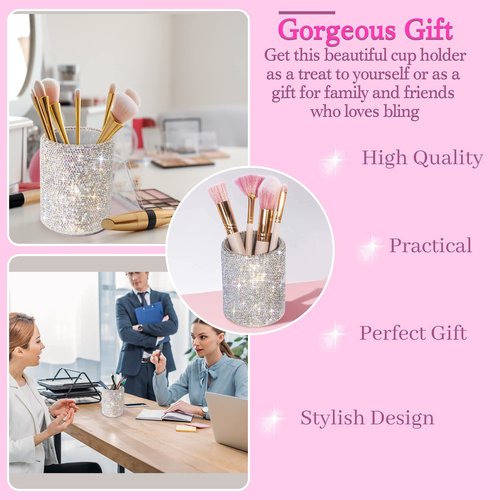 TISHAA Bling Cup Holder Organizer – Pen Pencil Office Desk Table Decorative Supplies Rhinestone Crystal Glitter Home Bedroom Vanity Makeup Brush Storage Tumbler Bins Container Accessories