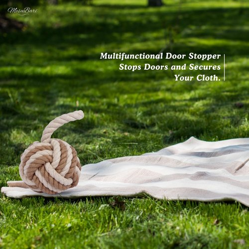 MesuBari Nautical Door Stop 6 inch Sailor's Knot Rope Doorstop with Handle, Heavy Weighted (4lbs) Cotton & Jute Rope, Twisted Design for Bedroom, Living Room, Window Wedge, Bookend