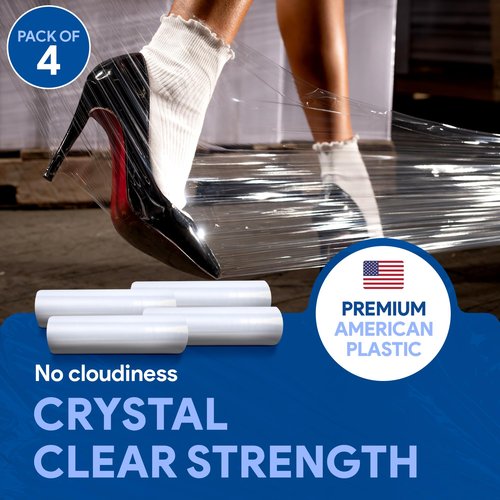 International Plastics Co. 4 Pack of 18" Plastic Stretch Film Wrap 1200 feet Each 500% Stretch Ability