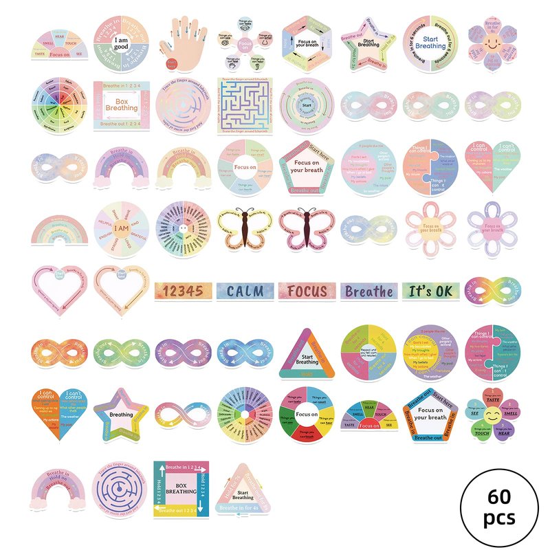 60 Pcs Anxiety Sensory Stickers, Texture Calming Mood Fidget Stickers, Stress Anxiety Relief Calm Stickers for Adults, Must Haves Laptop Supplies