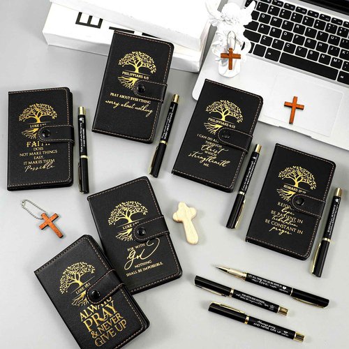 Spakon 20 Sets Christian Gifts Bulk Church Leather Notebook with Pen Pastor Appreciation Gifts Clergy Sunday School Teacher Prayer Journal Religious Bible Study Supplies (English Tree of Life)
