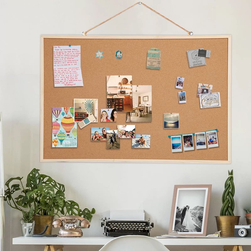 2 Pack 24” x 36” Cork Boards for Walls with Wooden Frame, Double Sided Office Board for Wall Organizer, Bulletins Board Decorative Hanging Pin Board for School, Home & Office, Notice Board Memo Board